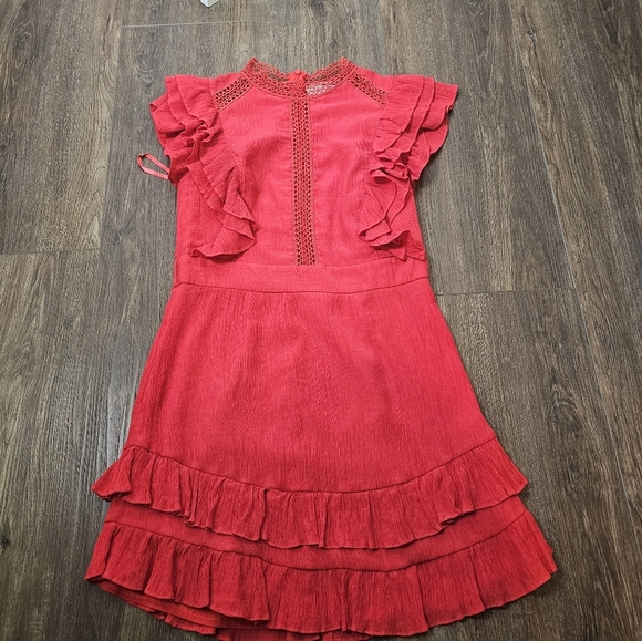 Hello Molly Red Ruffle Dress SZ 8 Layered Midi Romantic - Picture 9 of 15